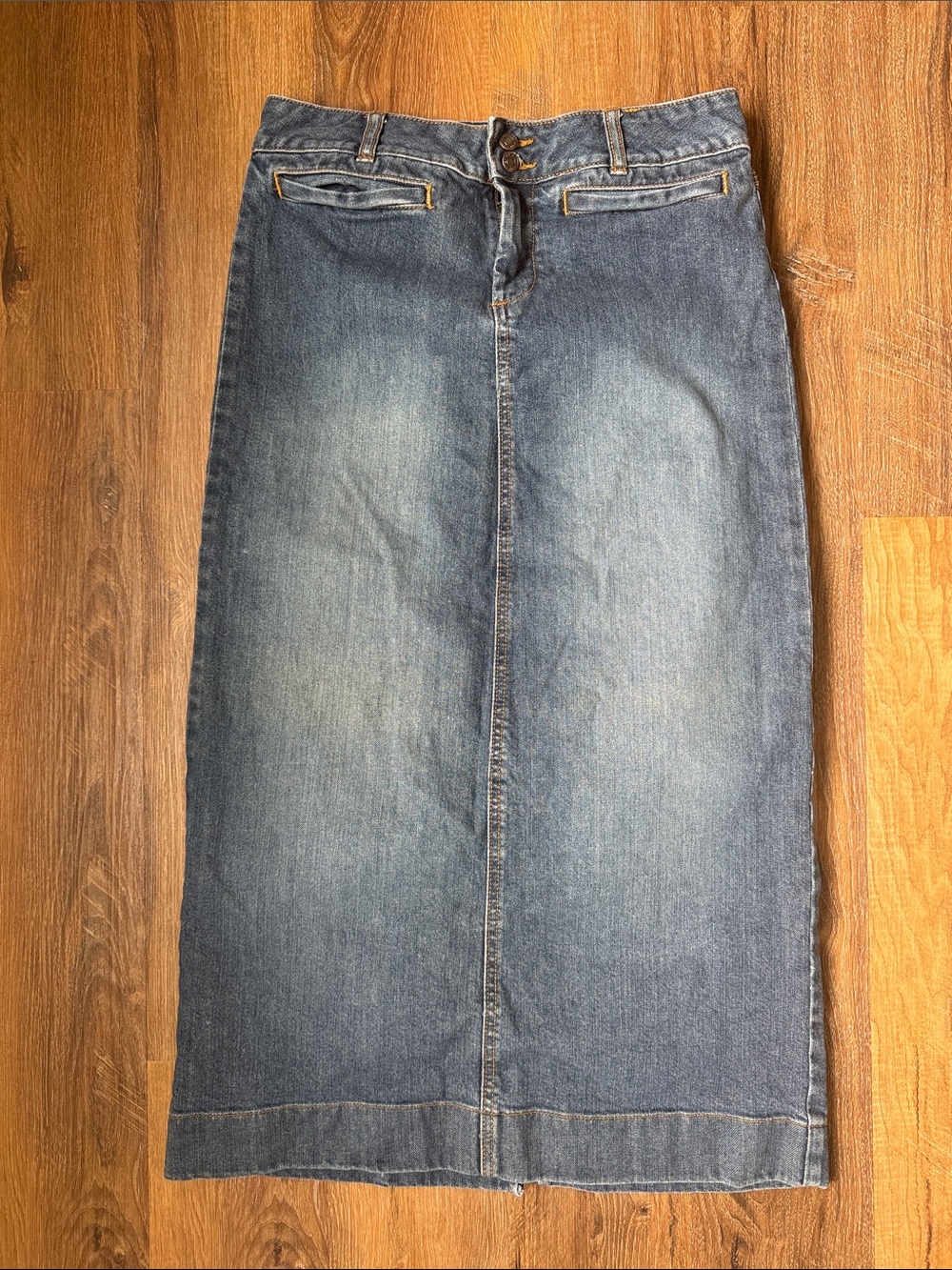 Old Navy Long Denim Maxi Skirt Size 8 Modest 100% Cotton Vintage Side Slits